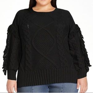 PLUS SIZE Time and Tru Women's Fringe Sweater